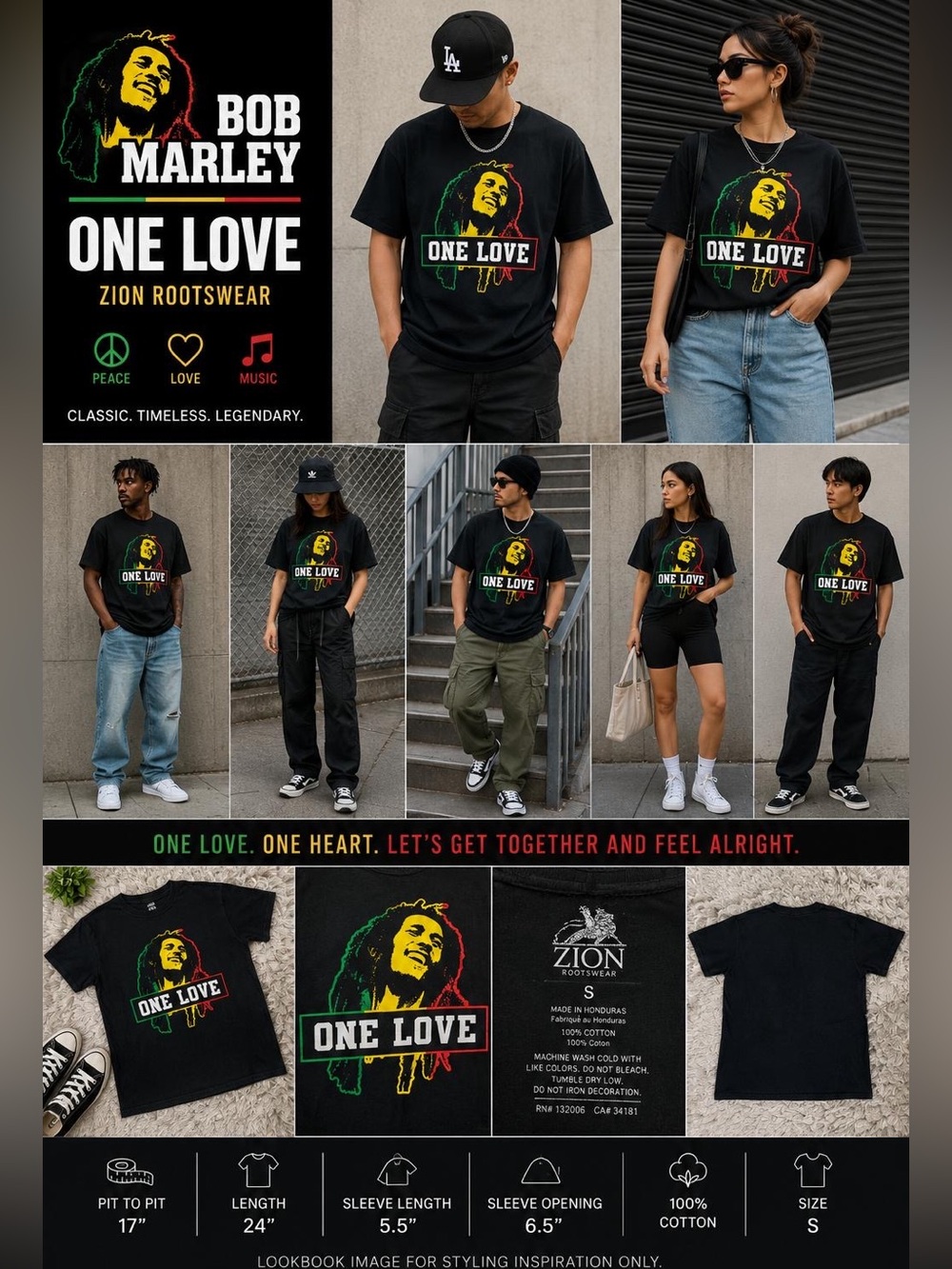 Zion Rootswear Black and White Graphic Tee (S)